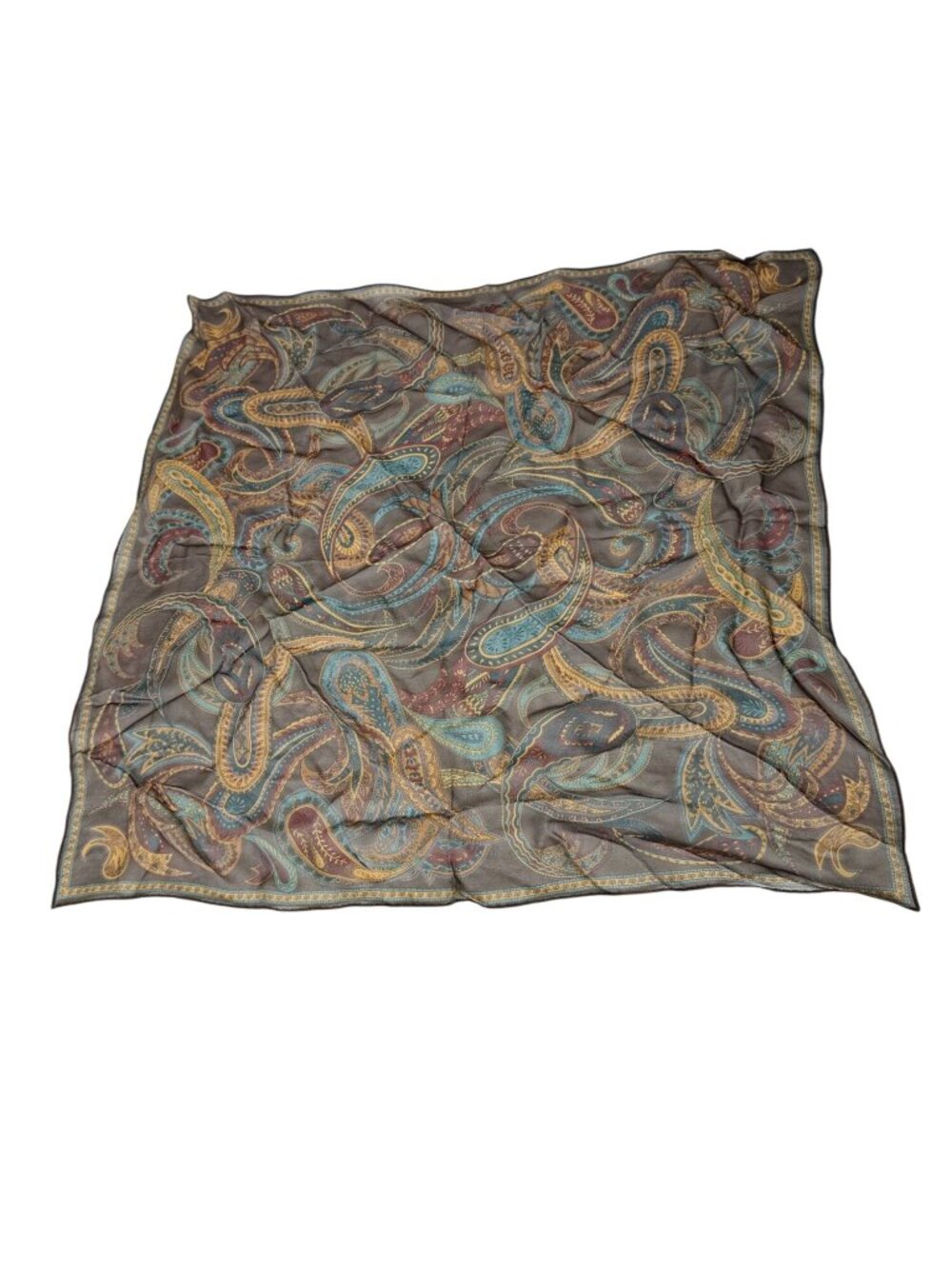 Talbots Silk Scarf 20x20 Paisley Brown Teal Burgundy Square Neck Preppy Classic